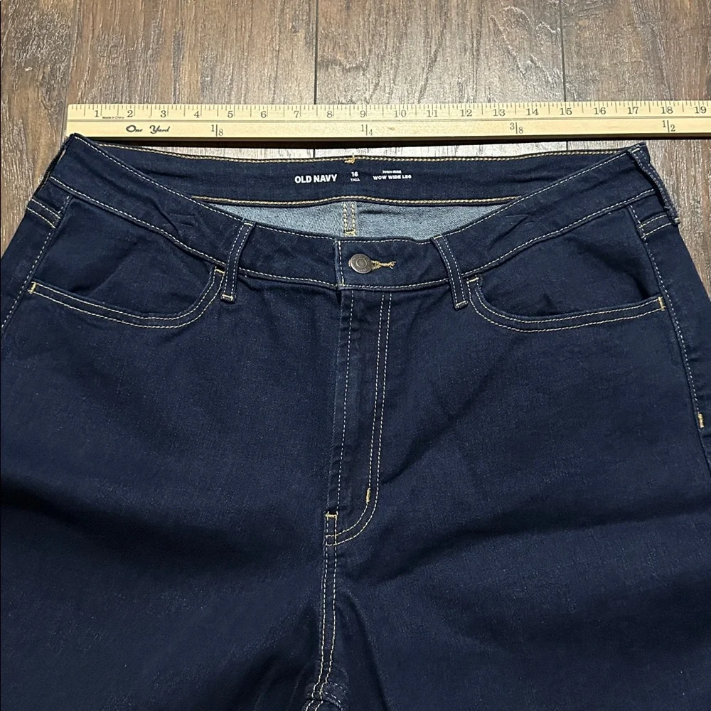 Old Navy Dark Blue Washed High Rise Wow Wide Leg Tall Jeans 16